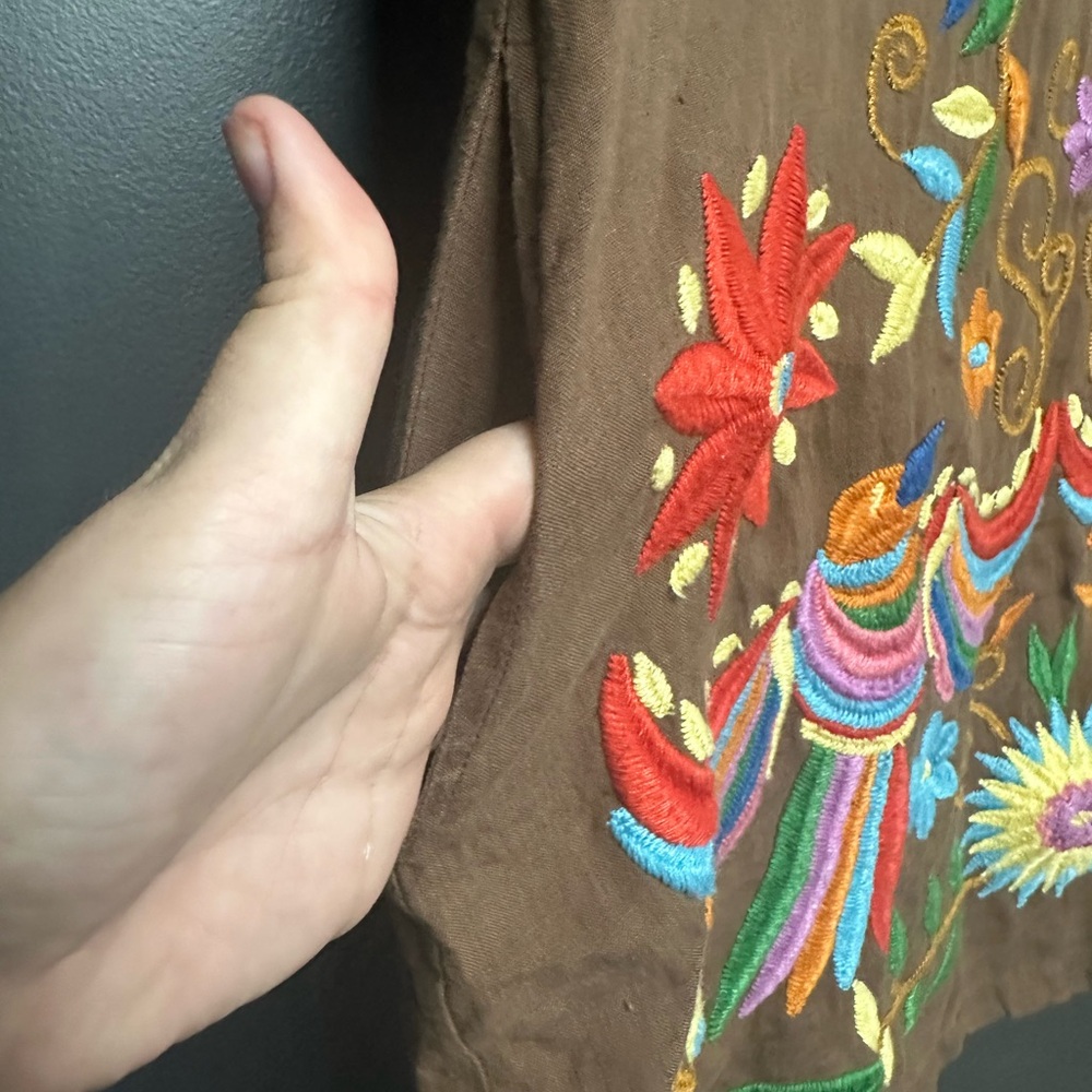 Sister Mary Barbara Embroidered Linen Dress Brown XS - Picture 3 of 4